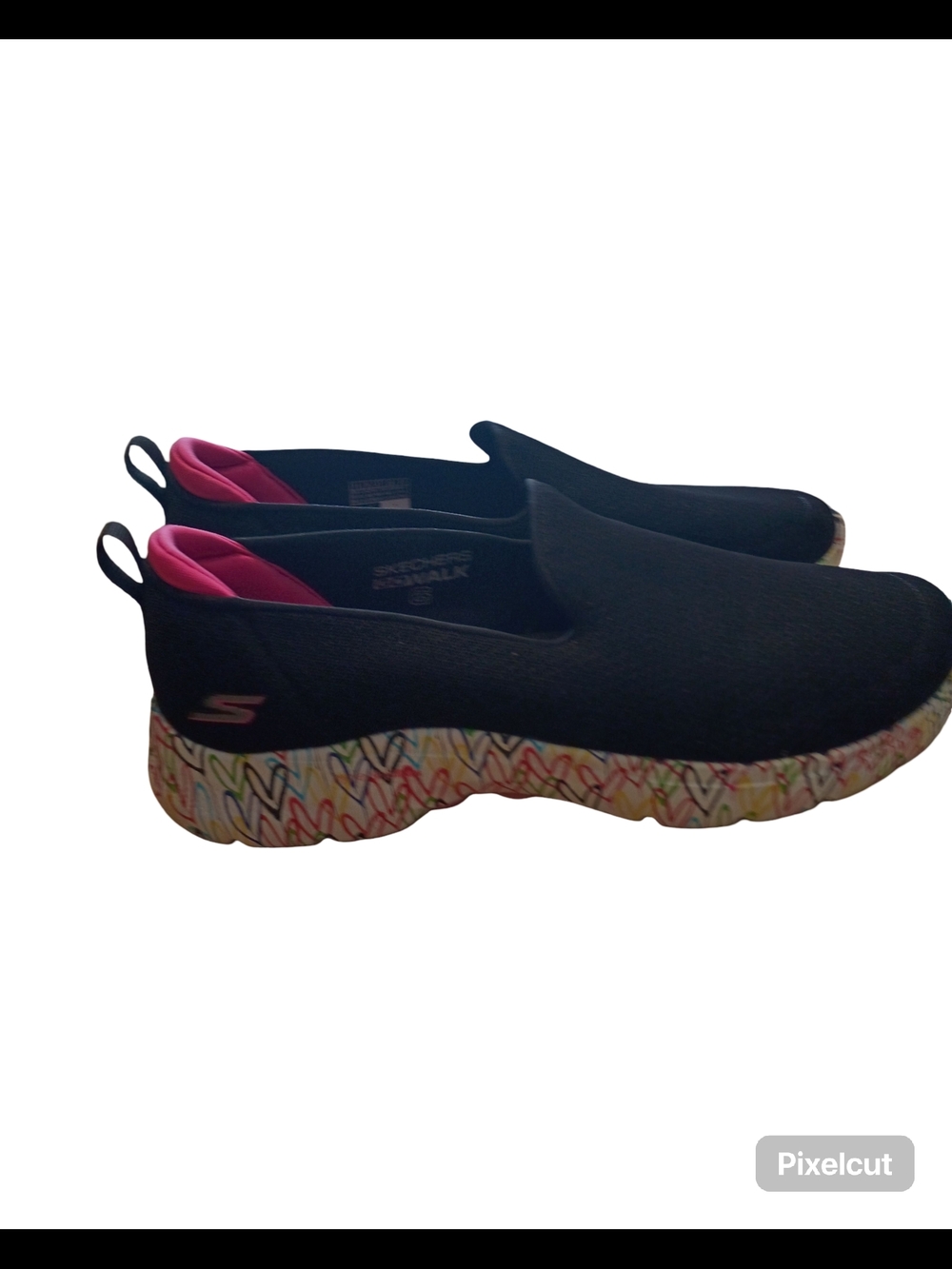 Skechers Black Slip-On Knit Mules with Pink Lining and Multicolor Graphic Sole - Picture 6 of 10